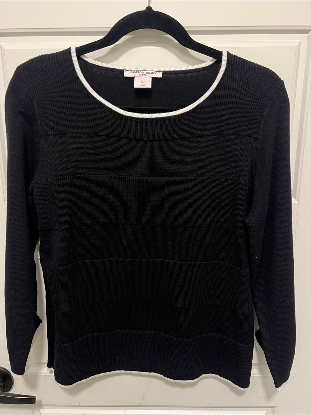 Allison Daley Black Crewneck Sweater with White Trim
